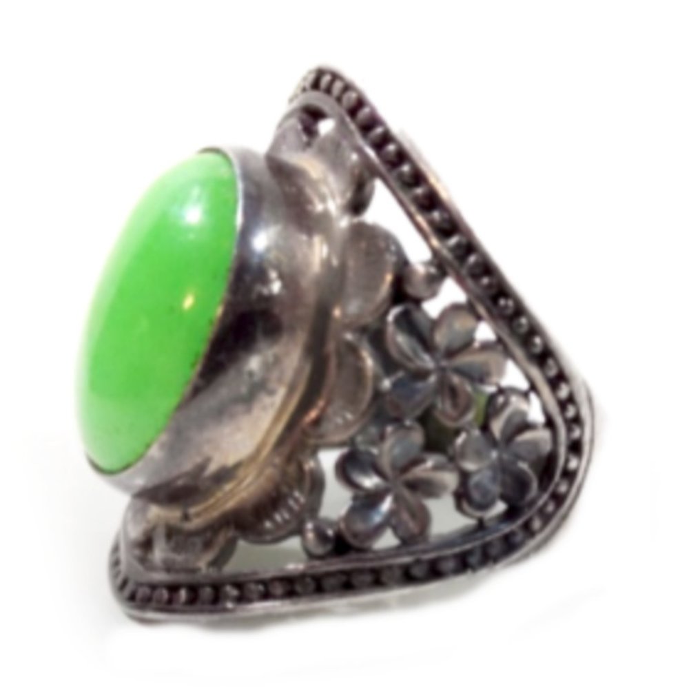 Antique Jade & Sterling Silver Filigree Ring- 6.5 - Picture 2 of 8